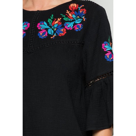 See and Be Seen Embroidered Bell Sleeve Top, Black - Picture 5 of 5